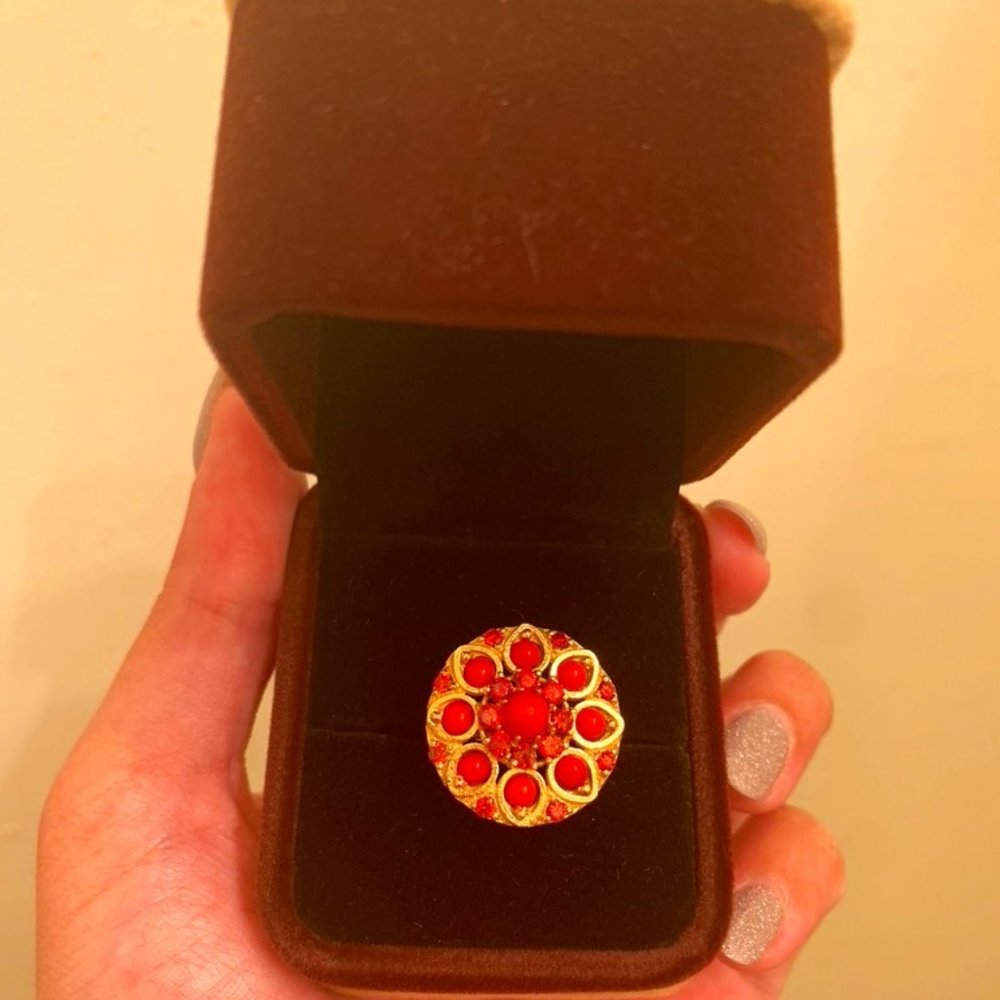Coral & Red Zircon Ring in 18K Gold